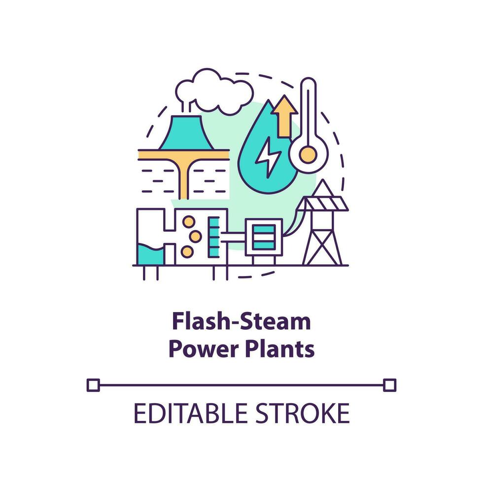 Flash-steam power plant concept icon. High pressured steam. Geothermal power station abstract idea thin line illustration. Isolated outline drawing. Editable stroke vector