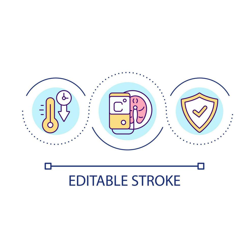 Optimal temperature of food storage loop concept icon. Products biohazard safety improvement abstract idea thin line illustration. Isolated outline drawing. Editable stroke vector