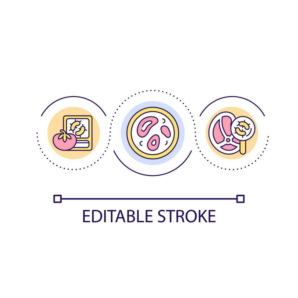 Microbiological contamination of food loop concept icon. Prevent products hazard. Risks control abstract idea thin line illustration. Isolated outline drawing. Editable stroke vector