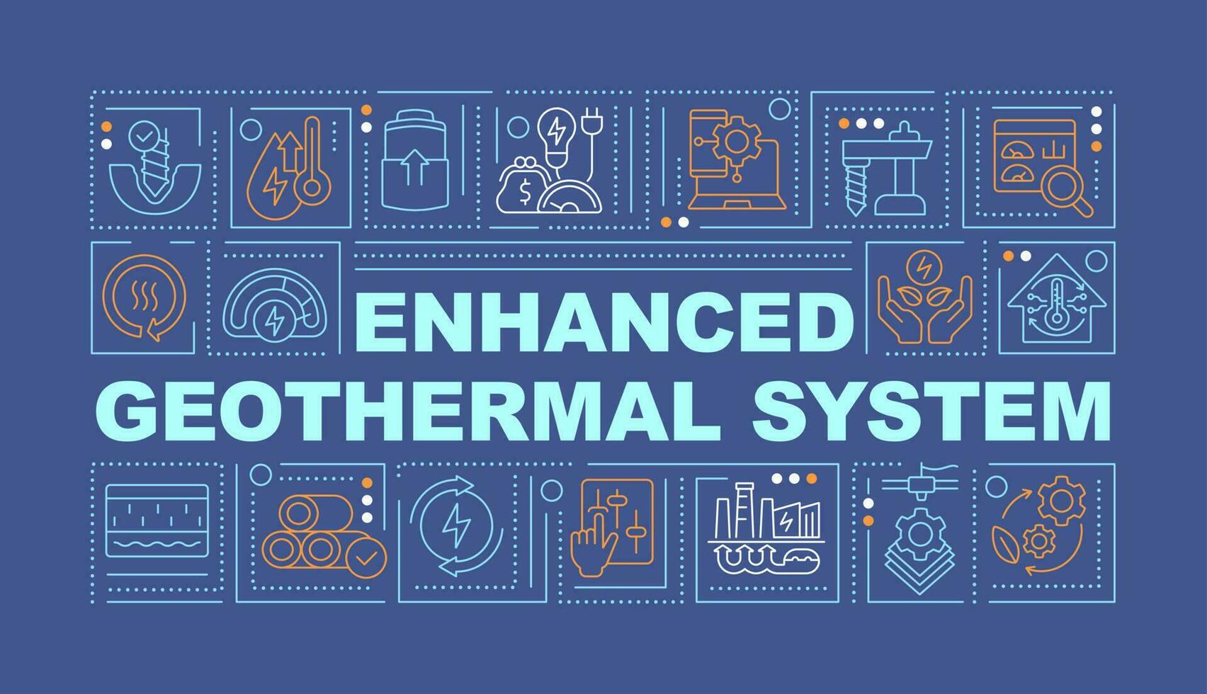 mejorado geotermia sistema palabra conceptos oscuro azul bandera. infografia con editable íconos en color antecedentes. aislado tipografía. vector ilustración con texto