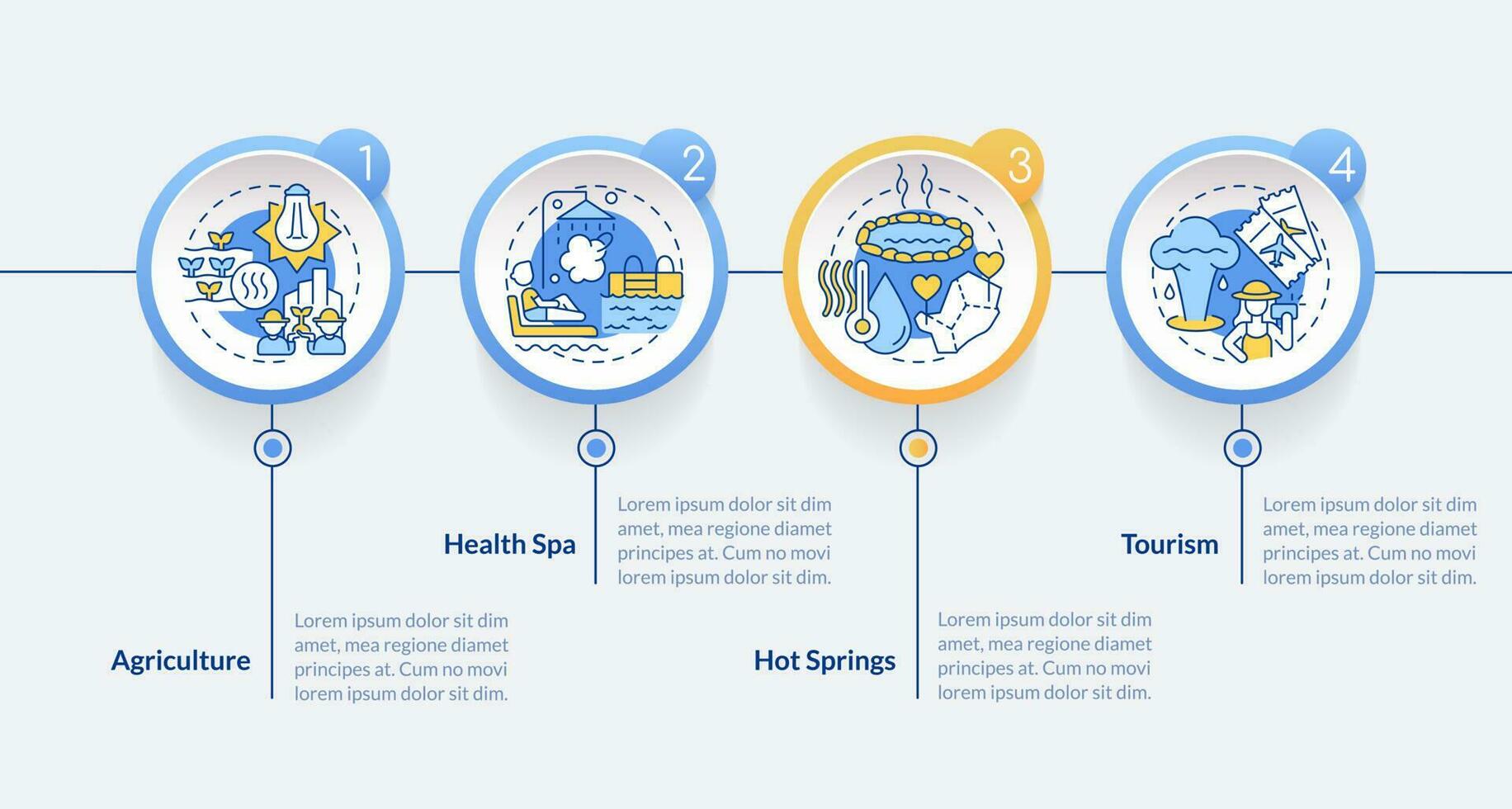 Usage of geothermal energy blue circle infographic template. Data visualization with 4 steps. Editable timeline info chart. Workflow layout with line icons vector