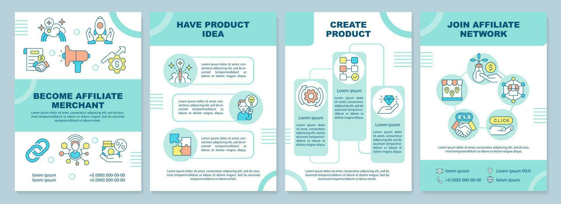 Become affiliate merchant mint brochure template. Marketing. Leaflet design with linear icons. Editable 4 vector layouts for presentation, annual reports