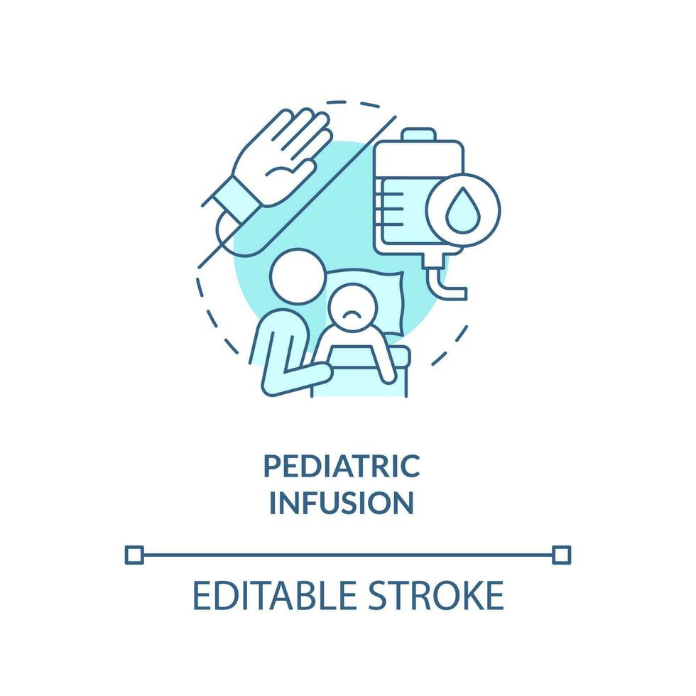 Pediatric infusion blue concept icon. Intravenous injection. Home health care for kid abstract idea thin line illustration. Isolated outline drawing. Editable stroke vector