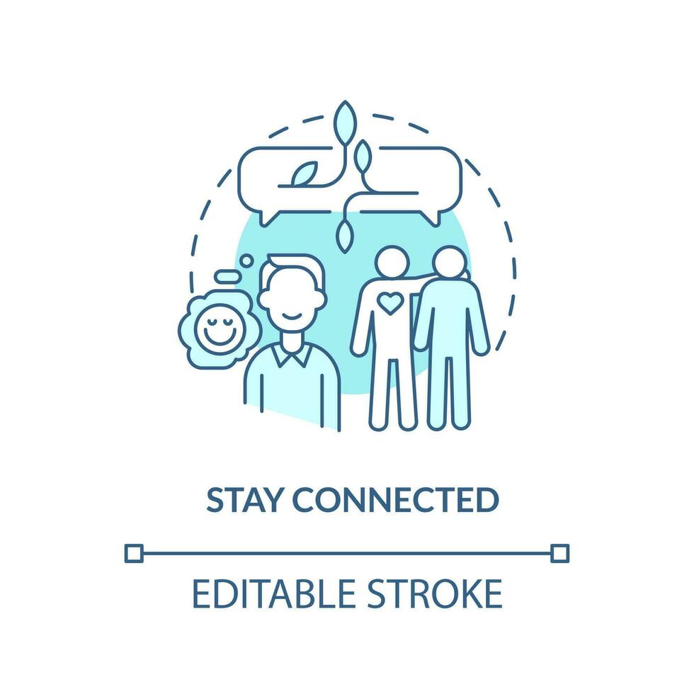Stay connected blue concept icon. Communicate with friends. Workplace wellbeing tip abstract idea thin line illustration. Isolated outline drawing. Editable stroke vector