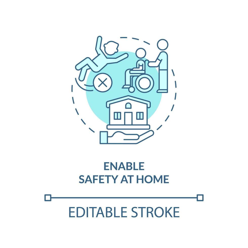 Enable safety at home blue concept icon. Personal care and companionship service abstract idea thin line illustration. Isolated outline drawing. Editable stroke vector