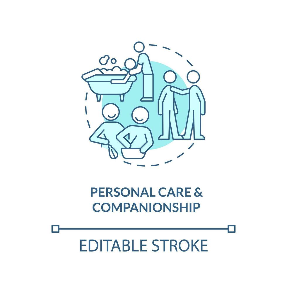 Personal care and companionship blue concept icon. Home health care type abstract idea thin line illustration. Isolated outline drawing. Editable stroke vector