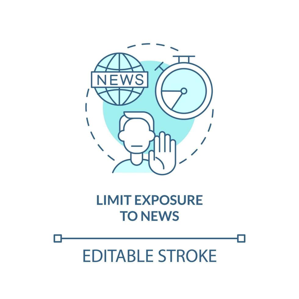 Limit exposure to news blue concept icon. Time management. Workplace wellbeing tip abstract idea thin line illustration. Isolated outline drawing. Editable stroke vector