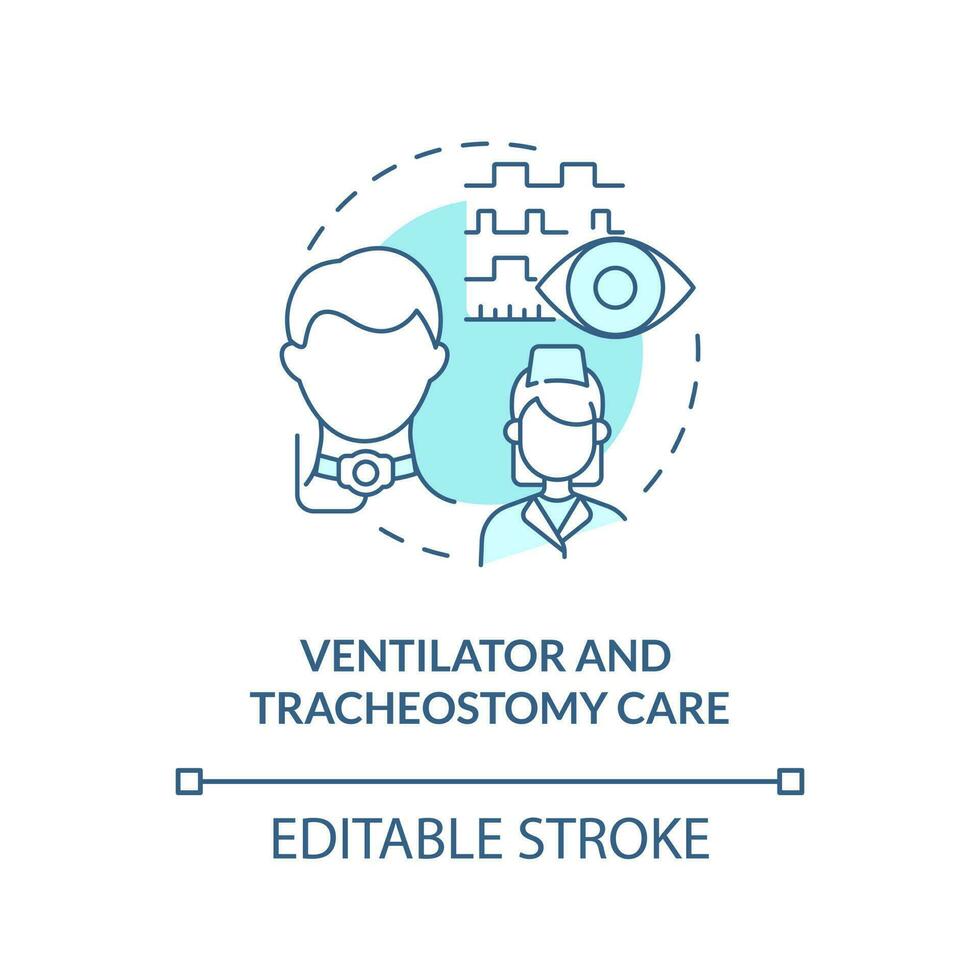 Ventilator and tracheostomy care blue concept icon. Private duty nursing care abstract idea thin line illustration. Isolated outline drawing. Editable stroke vector