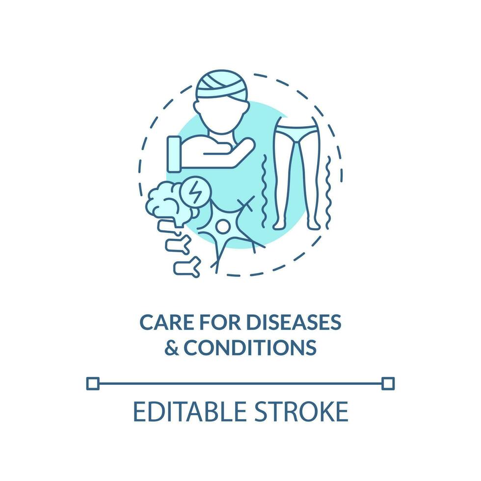Care for diseases and conditions blue concept icon. Private duty nursing care abstract idea thin line illustration. Isolated outline drawing. Editable stroke vector
