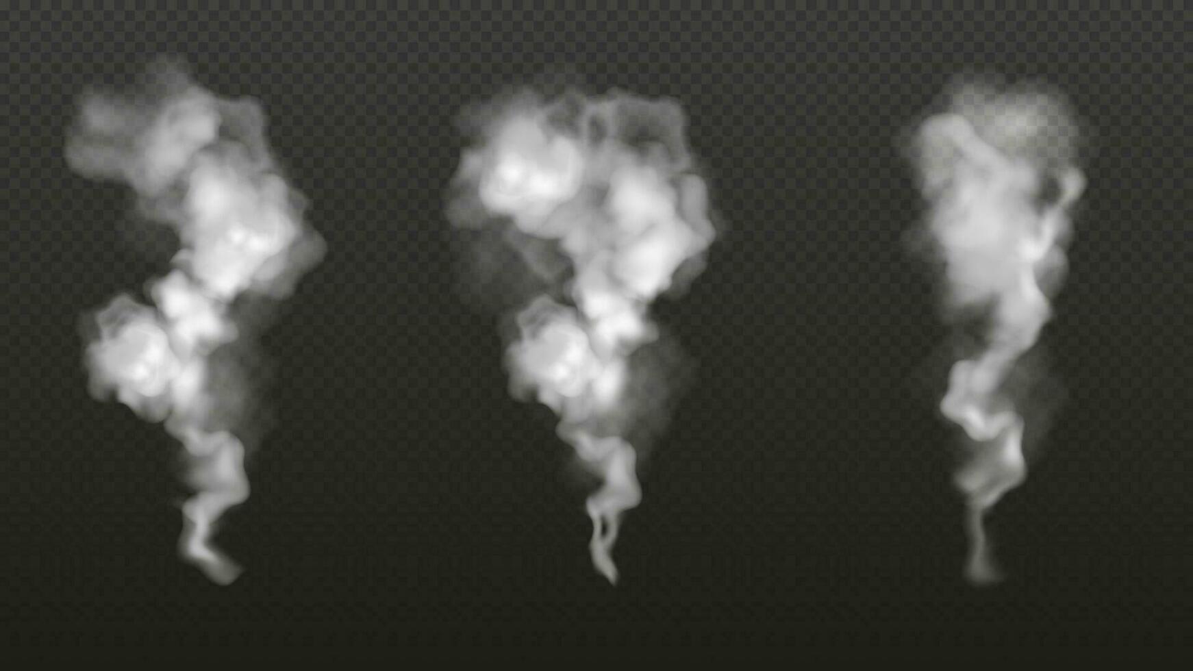 Realistic transparent smoke or exhaust from a chimney. White clouds of