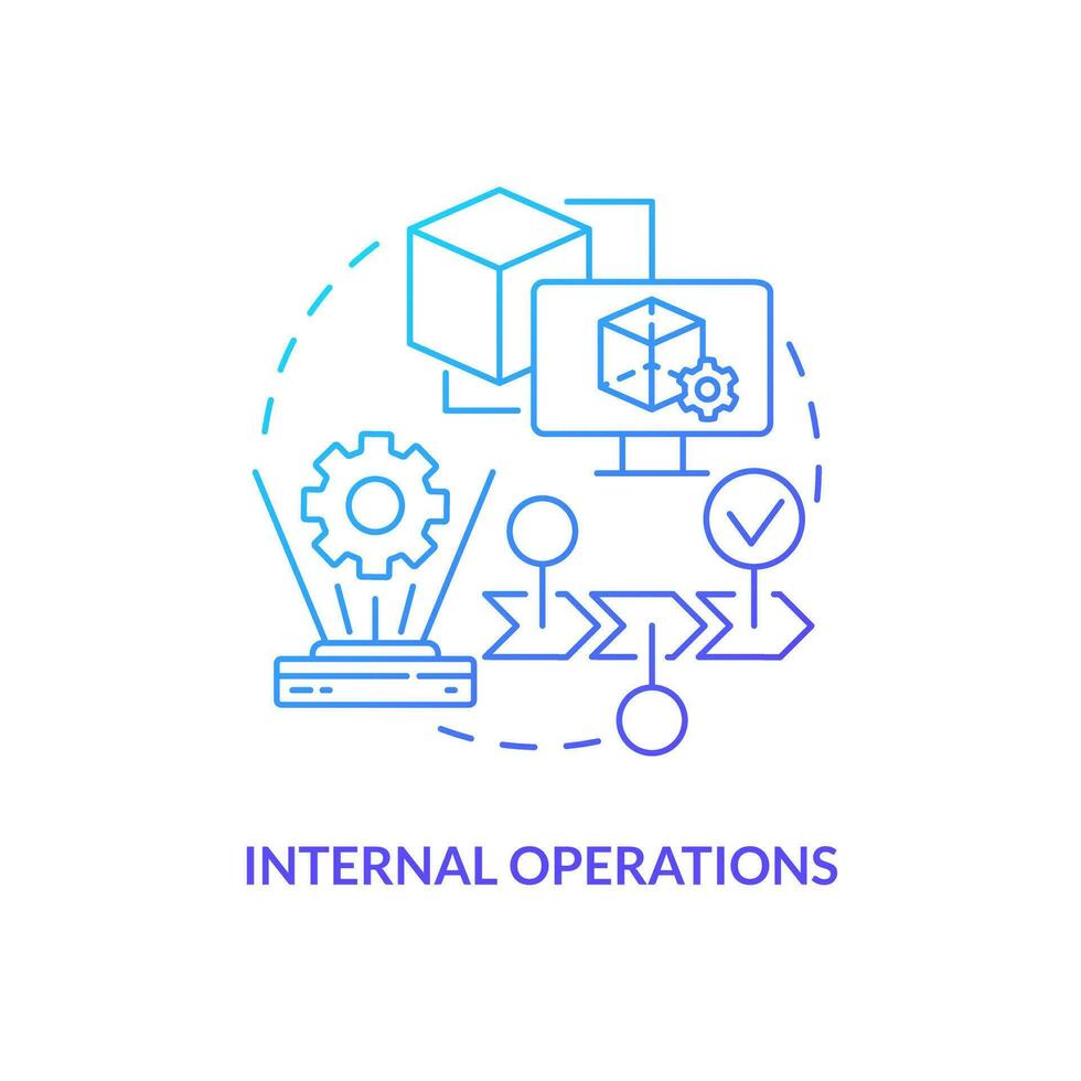 interno operaciones azul degradado concepto icono. virtual modelos pruebas. metaverso categoría resumen idea Delgado línea ilustración. aislado contorno dibujo vector
