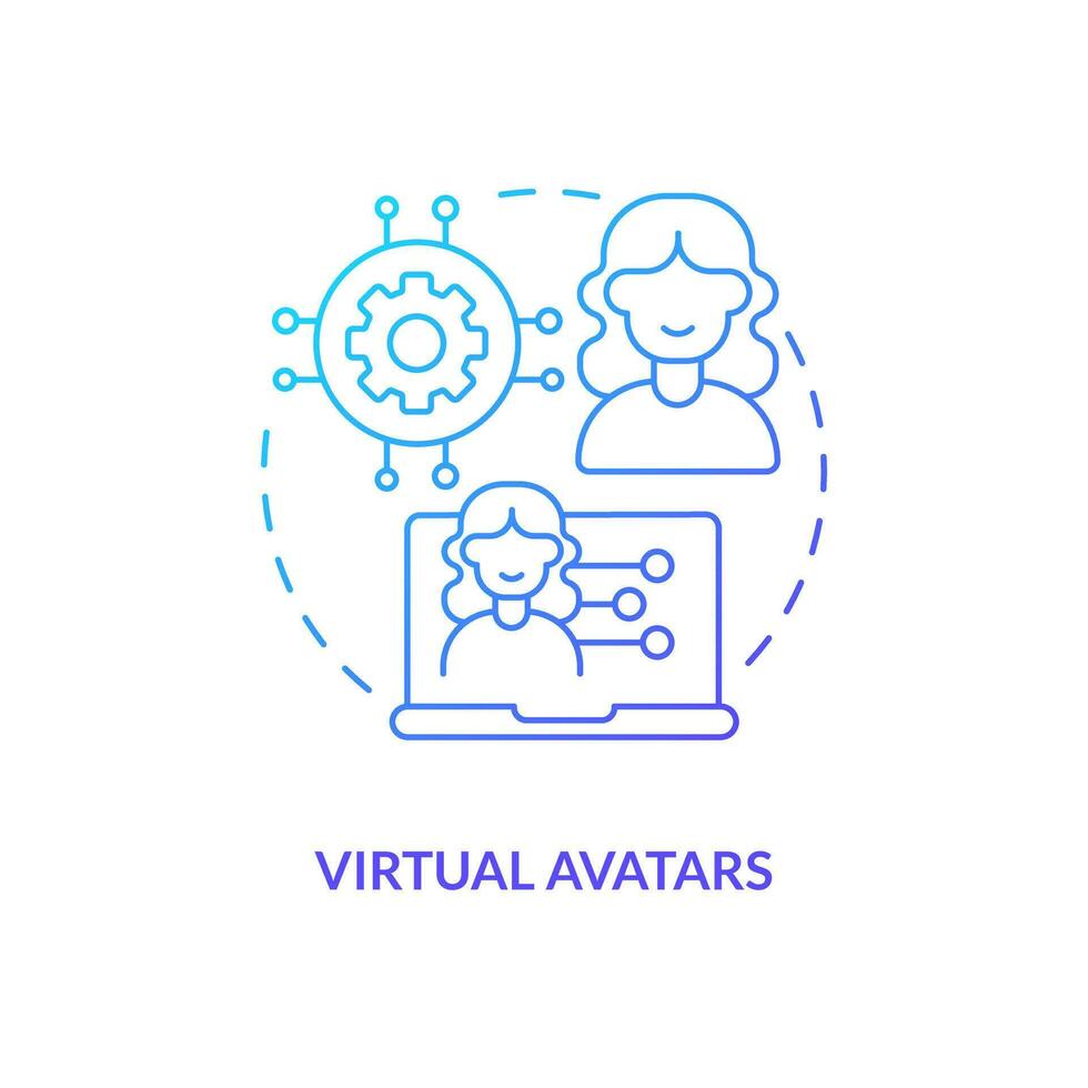 virtual avatares azul degradado concepto icono. realista modelos sintético datos solución para metaverso resumen idea Delgado línea ilustración. aislado contorno dibujo vector