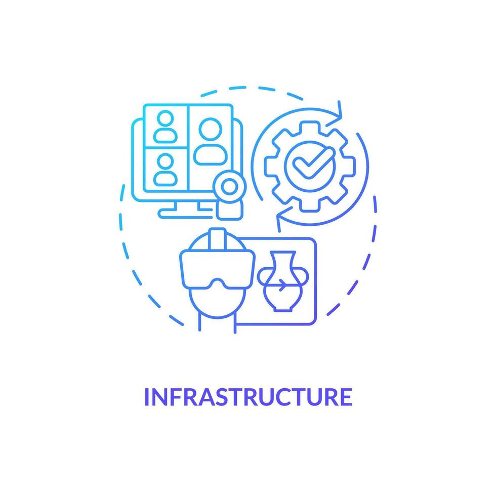 Infrastructure blue gradient concept icon. Connecting to network via gadgets. Layer of metaverse abstract idea thin line illustration. Isolated outline drawing vector