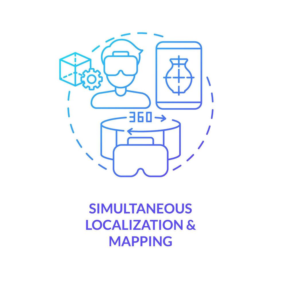 Simultaneous localization and mapping blue gradient concept icon. Metaverse synthetic data solution abstract idea thin line illustration. Isolated outline drawing vector