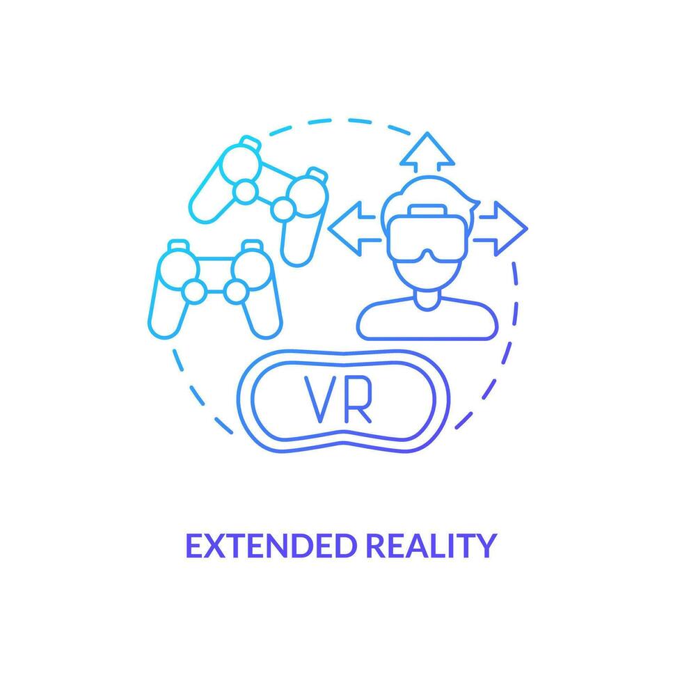 Extended reality blue gradient concept icon. Spatial computing integration. Metaverse technology abstract idea thin line illustration. Isolated outline drawing vector