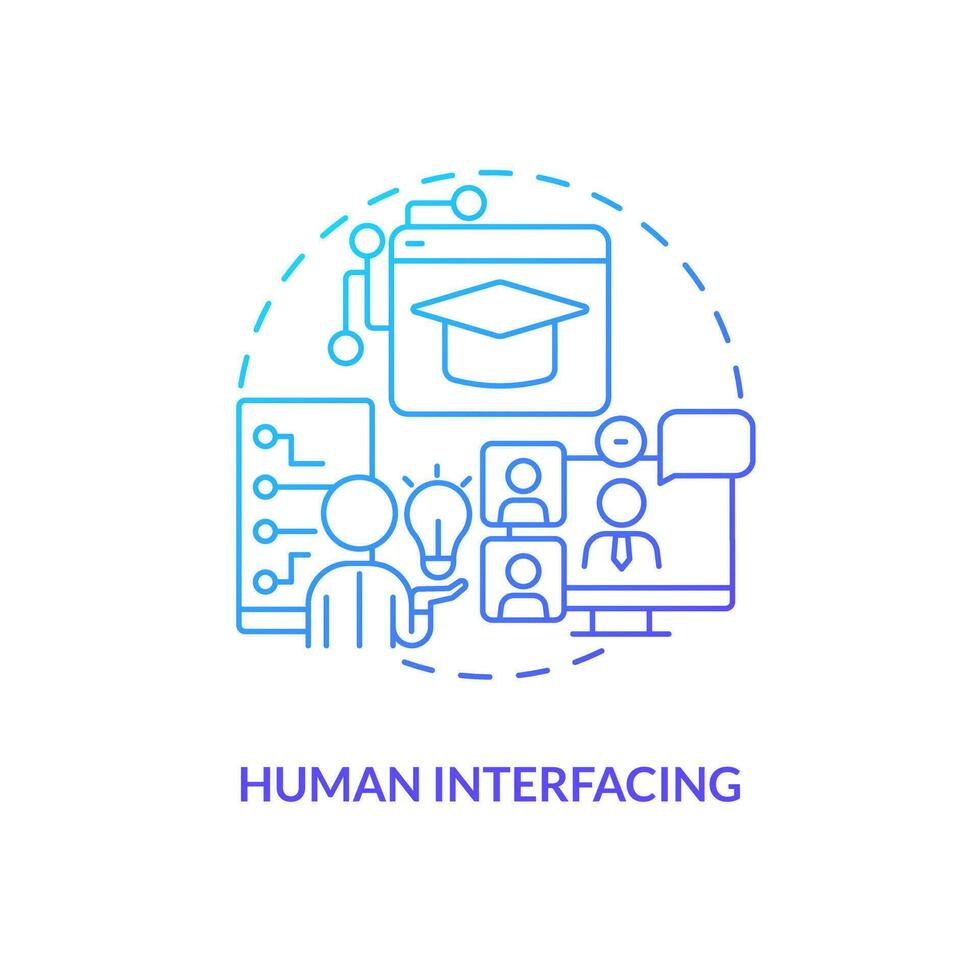 Human interfacing blue gradient concept icon. Hardware for e learning process. Layer of metaverse abstract idea thin line illustration. Isolated outline drawing vector