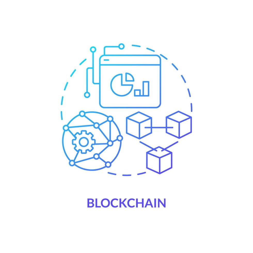 Blockchain blue gradient concept icon. Cryptocurrency exchange network. Metaverse technology abstract idea thin line illustration. Isolated outline drawing vector