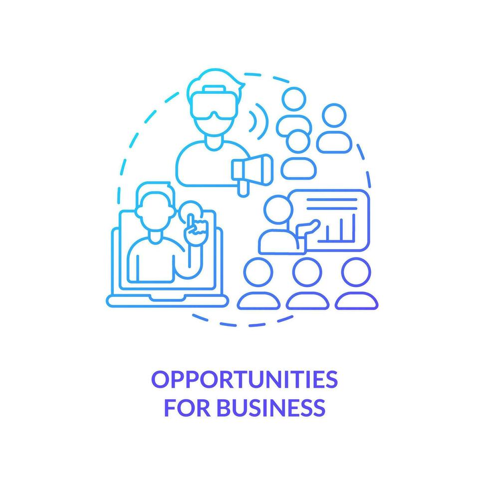 Opportunities for business blue gradient concept icon. Digital commerce. Metaverse importance for commerce abstract idea thin line illustration. Isolated outline drawing vector