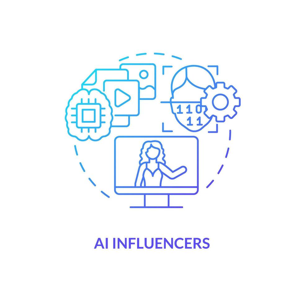 AI influencers blue gradient concept icon. Social media algorithm. Computer based media type abstract idea thin line illustration. Isolated outline drawing vector