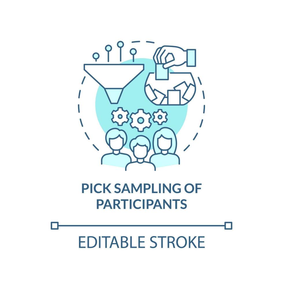 Pick sampling of participants turquoise concept icon. How to conduct causal research abstract idea thin line illustration. Isolated outline drawing. Editable stroke vector