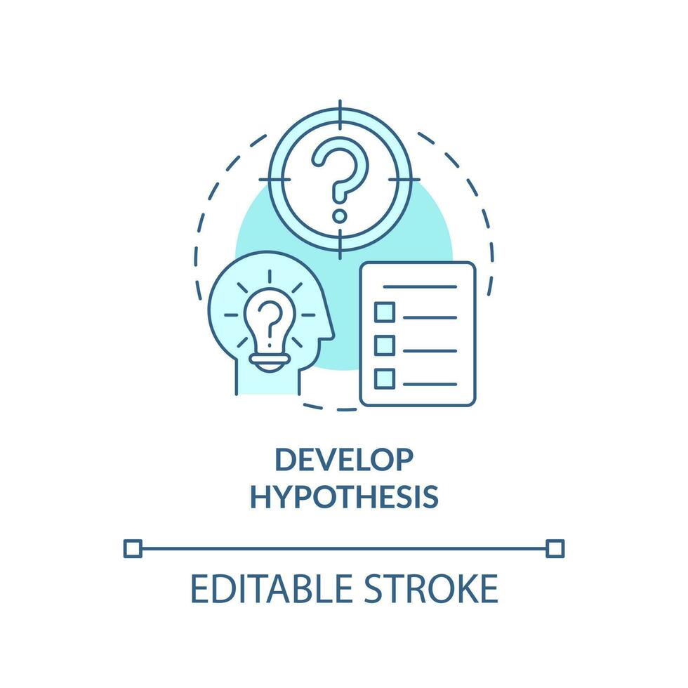 Develop hypothesis turquoise concept icon. Find goal. How to conduct causal research abstract idea thin line illustration. Isolated outline drawing. Editable stroke vector