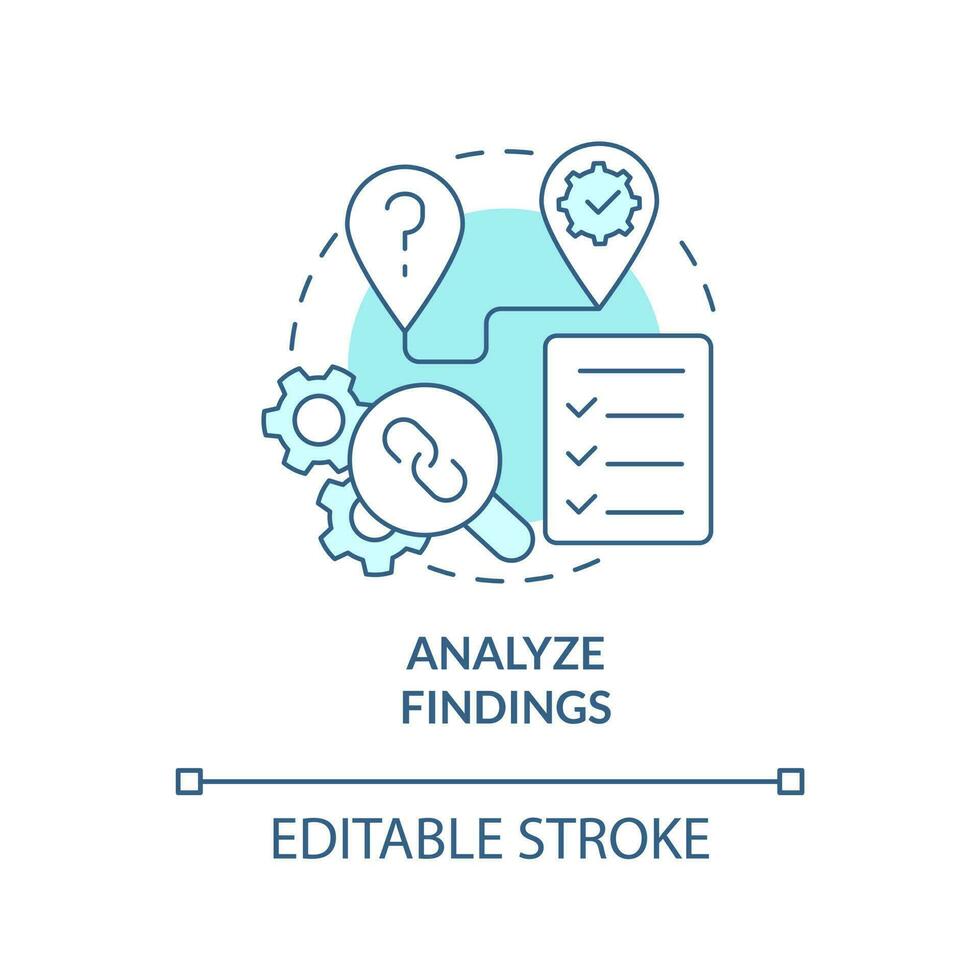 Analyze findings turquoise concept icon. Data control. How to conduct causal research abstract idea thin line illustration. Isolated outline drawing. Editable stroke vector