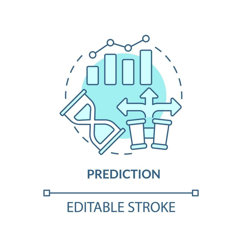 Prediction turquoise concept icon. Potential situations. Causal research benefit abstract idea thin line illustration. Isolated outline drawing. Editable stroke vector
