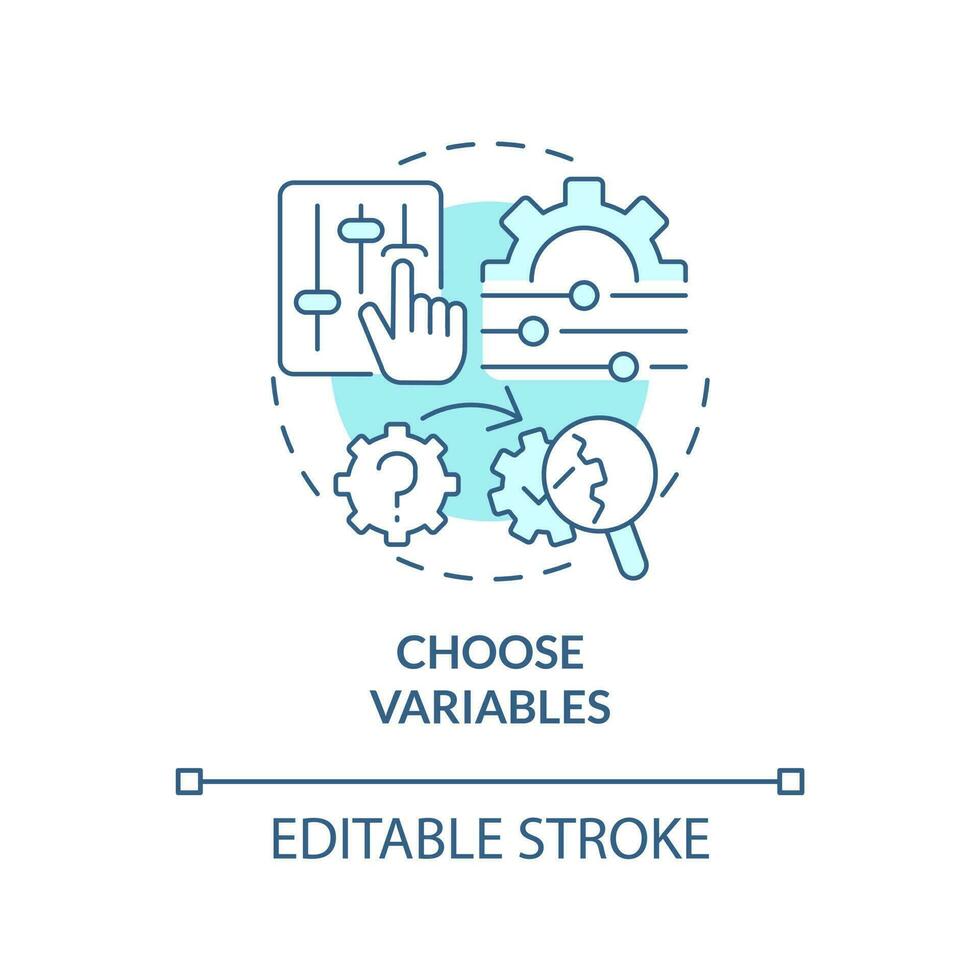 Choose variables turquoise concept icon. Test business. Conduct causal research abstract idea thin line illustration. Isolated outline drawing. Editable stroke vector