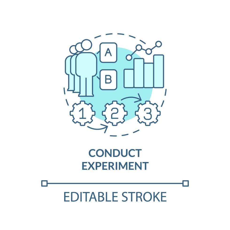 Conduct experiment turquoise concept icon. Causal research strategy abstract idea thin line illustration. Isolated outline drawing. Editable stroke vector