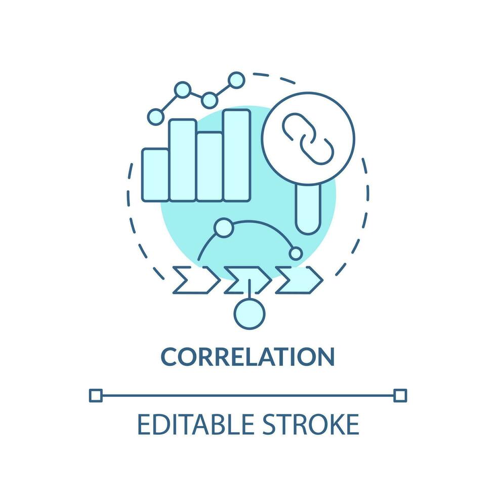 Correlation turquoise concept icon. Causal research variables and principles abstract idea thin line illustration. Isolated outline drawing. Editable stroke vector