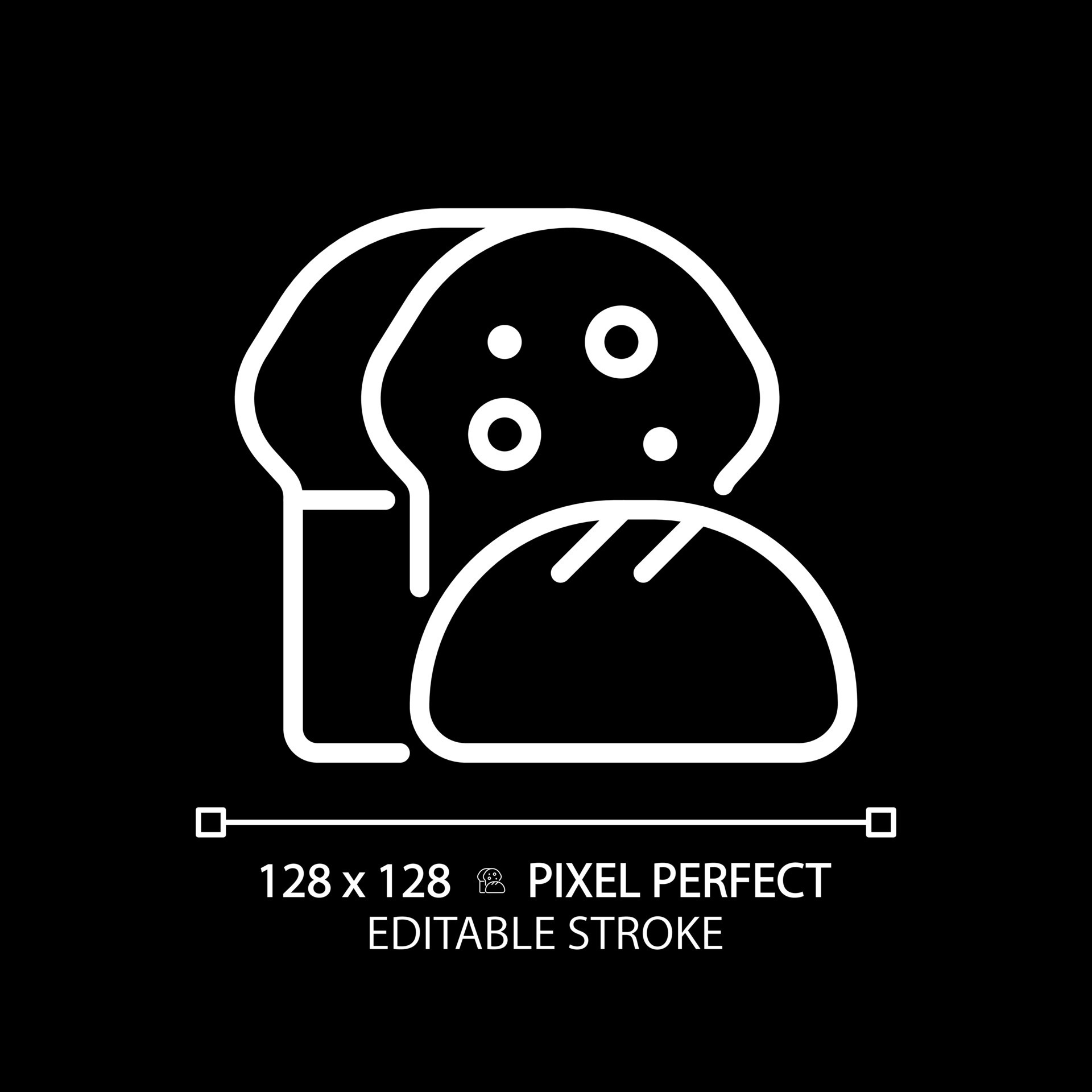 Bread pixel perfect white linear icon for dark theme. Bakery department
