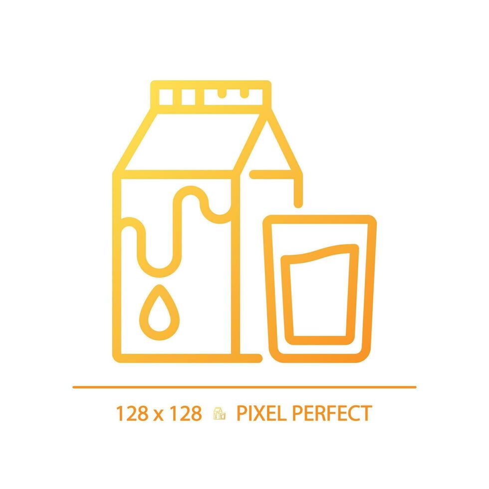 Dairy pixel perfect gradient linear vector icon. Cows milk. Agricultural product. Calcium rich food. Beverage market. Thin line color symbol. Modern style pictogram. Vector isolated outline drawing