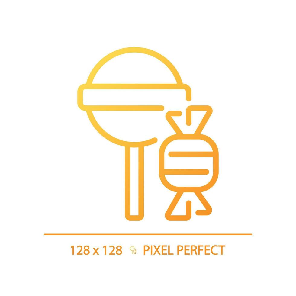 Candy pixel perfect gradient linear vector icon. Confectionery store. Sweet shop. Caramel lollipop. Sugar based food. Thin line color symbol. Modern style pictogram. Vector isolated outline drawing