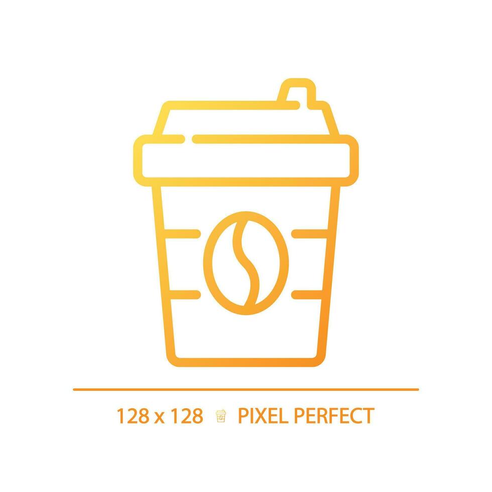 Coffee pixel perfect gradient linear vector icon. Caffeinated drink. Take away. Paper cup. Hot beverage. Cafe menu. Thin line color symbol. Modern style pictogram. Vector isolated outline drawing