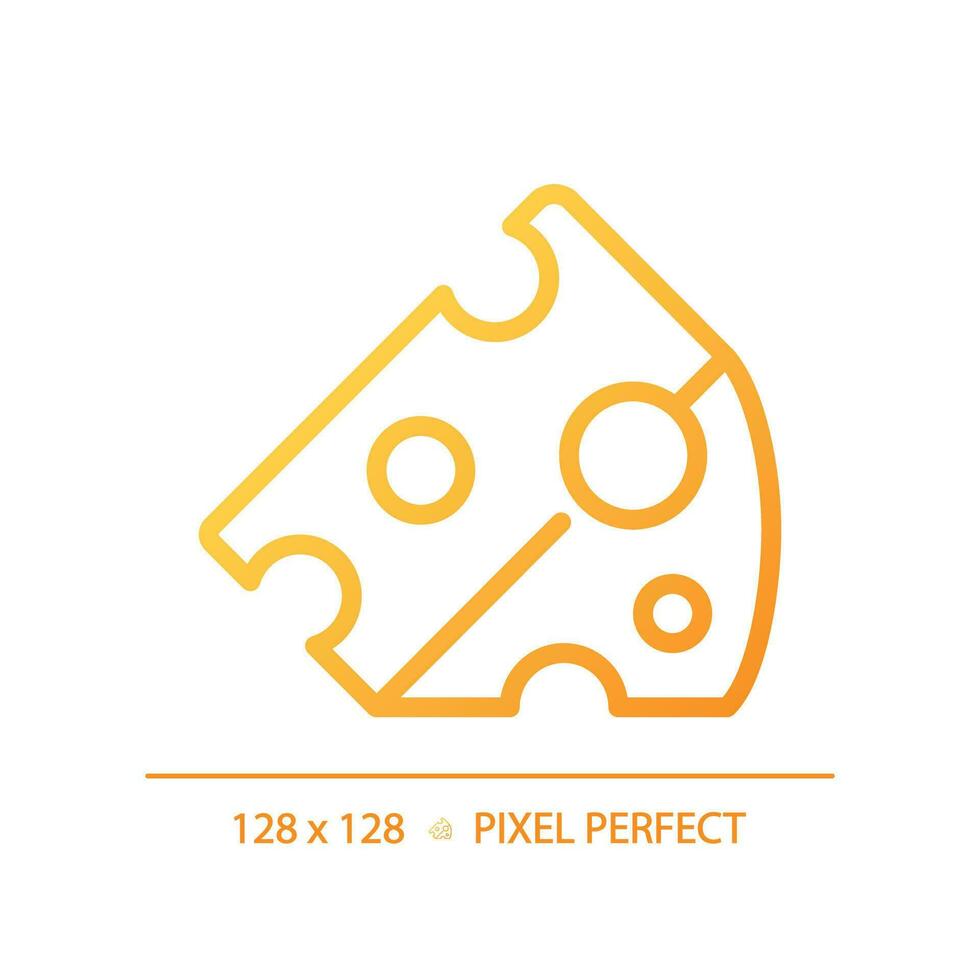 Cheese pixel perfect gradient linear vector icon. Milk product. Dairy industry. Deli section. Snack flavor. Thin line color symbol. Modern style pictogram. Vector isolated outline drawing