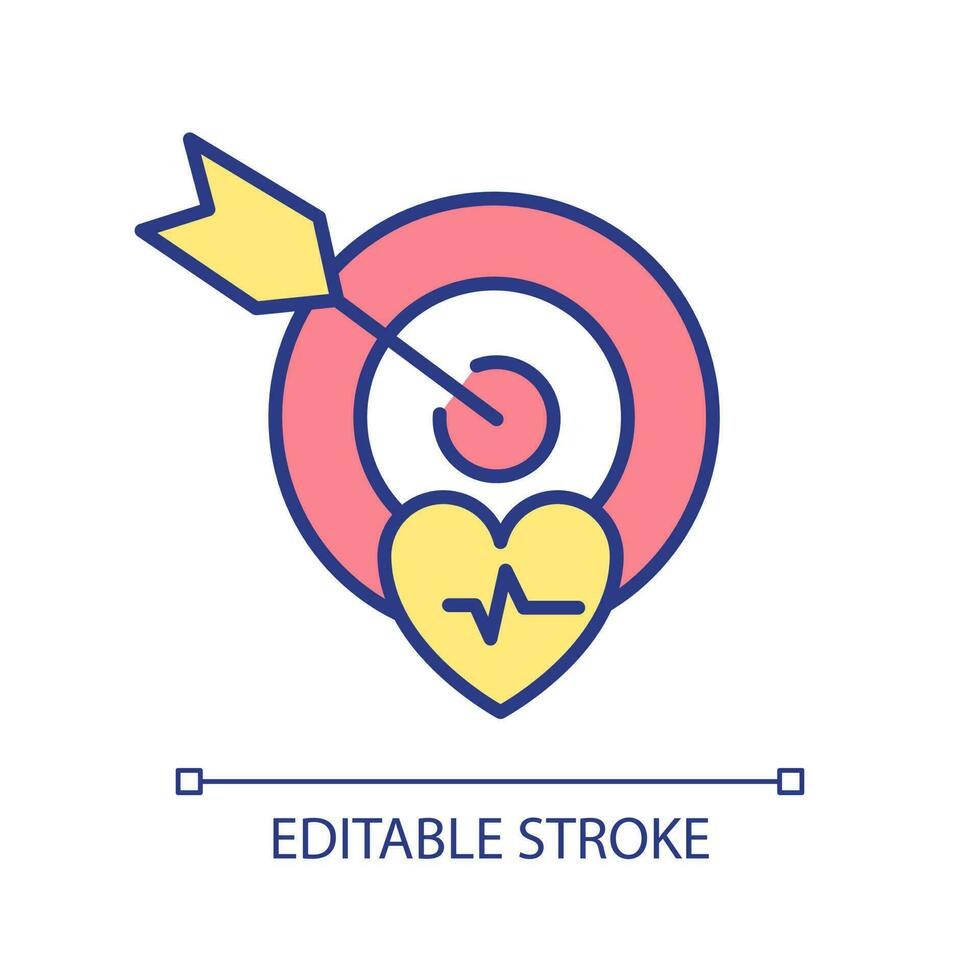 Targeted delivery of medications RGB color icon. Improved treatment of cardiovascular system. Choose right pharmacy. Isolated vector illustration. Simple filled line drawing. Editable stroke