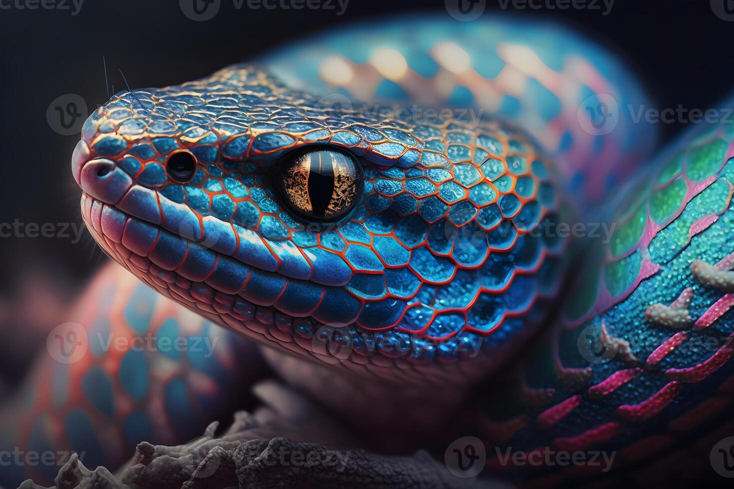 beautiful colorful snake, brazilian rainbow boa. Neural network photo