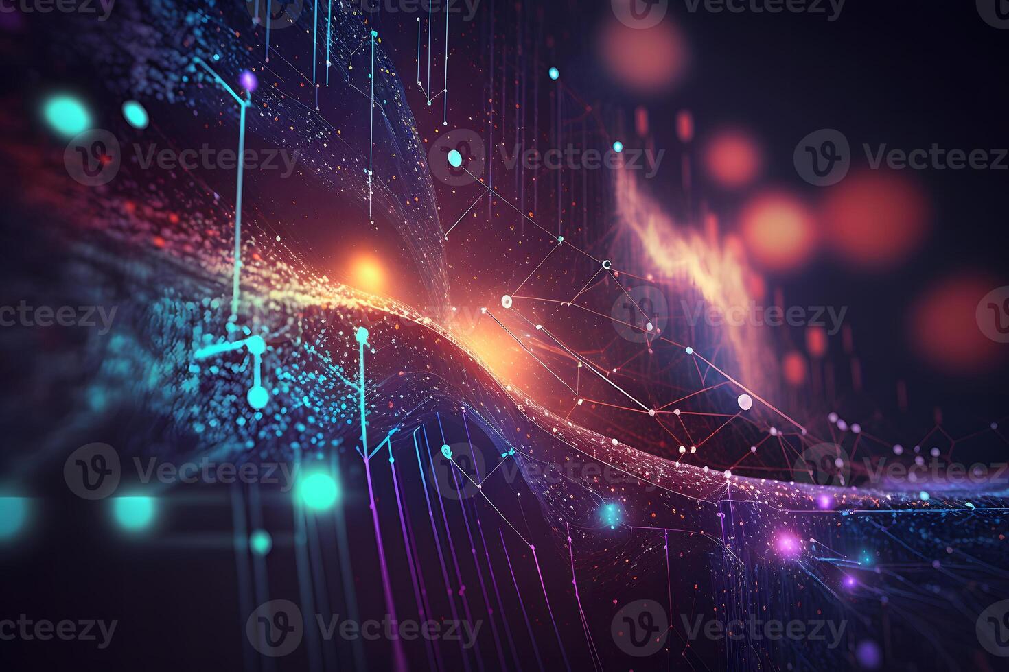 Futuristic technology abstract background with lines for network, big data, data center, server, internet, speed. Abstract neon lights. Neural network photo