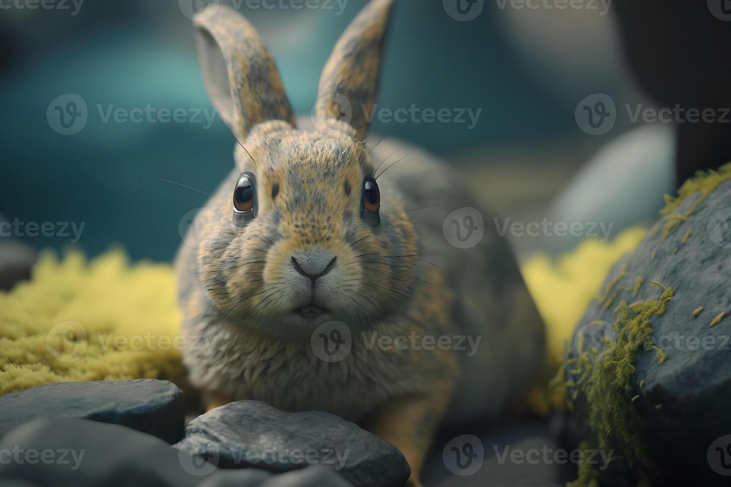Cute brown hare, lepus europaeus, jumping closer on grass in spring nature. Young brown rabbit coming forward in green wilderness. Neural network photo