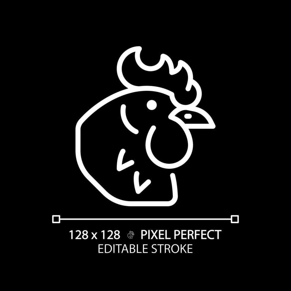 Poultry pixel perfect white linear icon for dark theme. Chicken products. Meat section. Farm animal. Butcher shop. Thin line illustration. Isolated symbol for night mode. Editable stroke vector