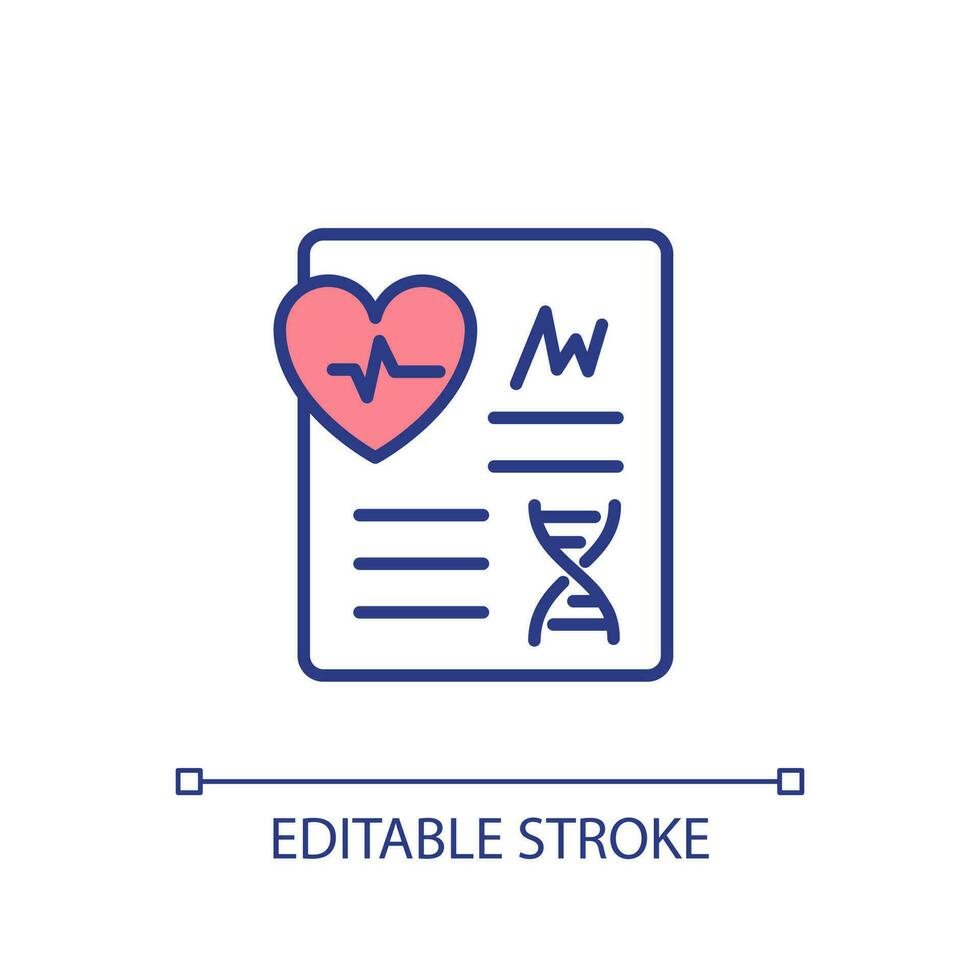 Medical record of patient genes analysis RGB color icon. Precision medicine researching documentation. Prevent illness. Isolated vector illustration. Simple filled line drawing. Editable stroke