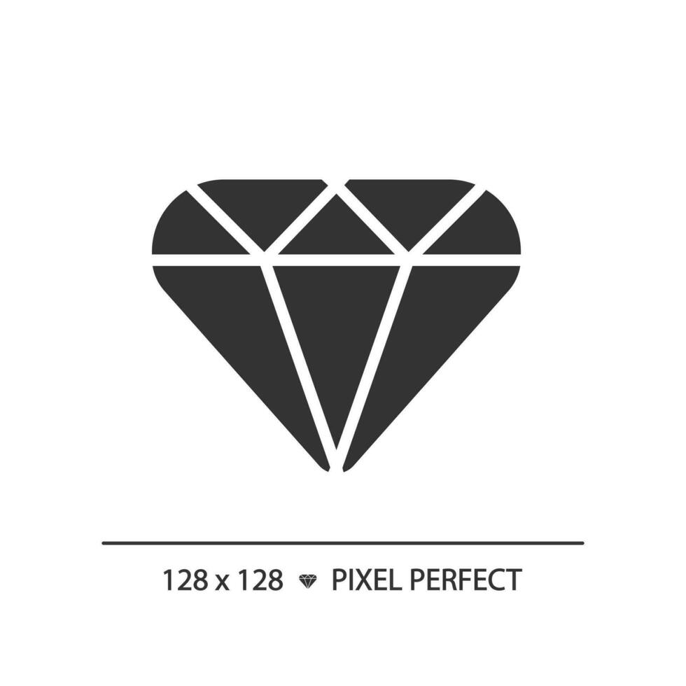 Diamond pixel perfect black glyph icon. Perfect quality of customer service. VIP product evaluation. Highest rating. Silhouette symbol on white space. Solid pictogram. Vector isolated illustration