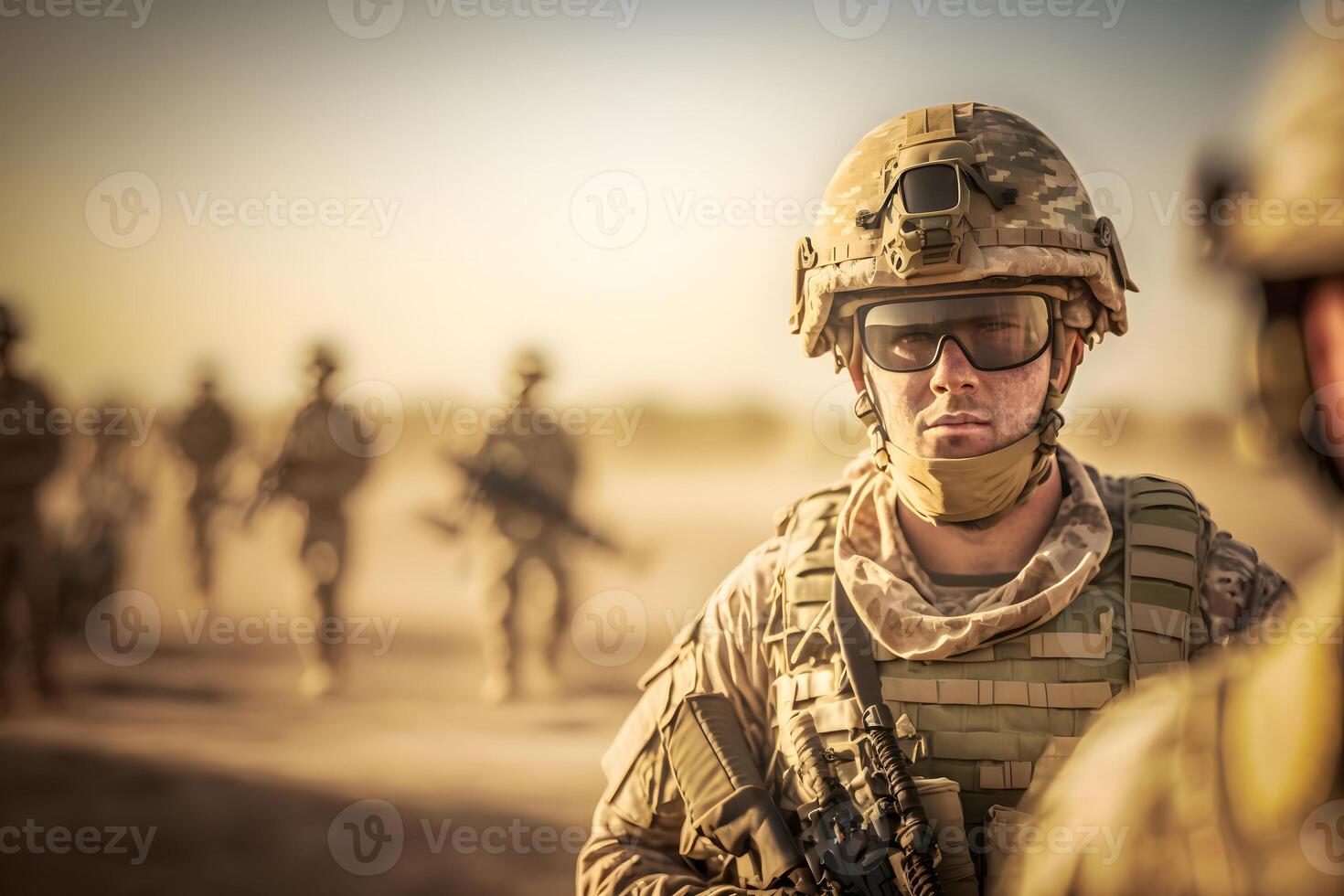 orgulloso Ejército soldado retrato. neural red ai generado foto