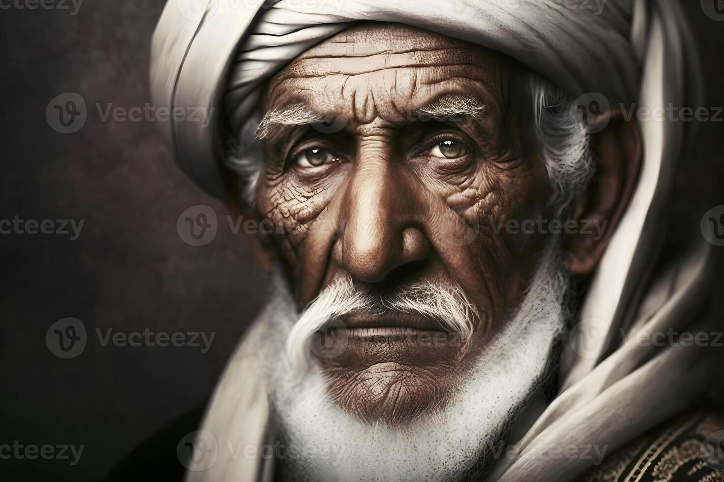Portrait of a wise muslim old man. Neural network photo
