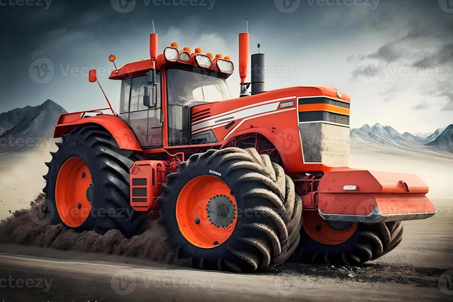 tractor pulverización pesticidas en haba de soja campo con rociador a primavera. neural red ai generado foto