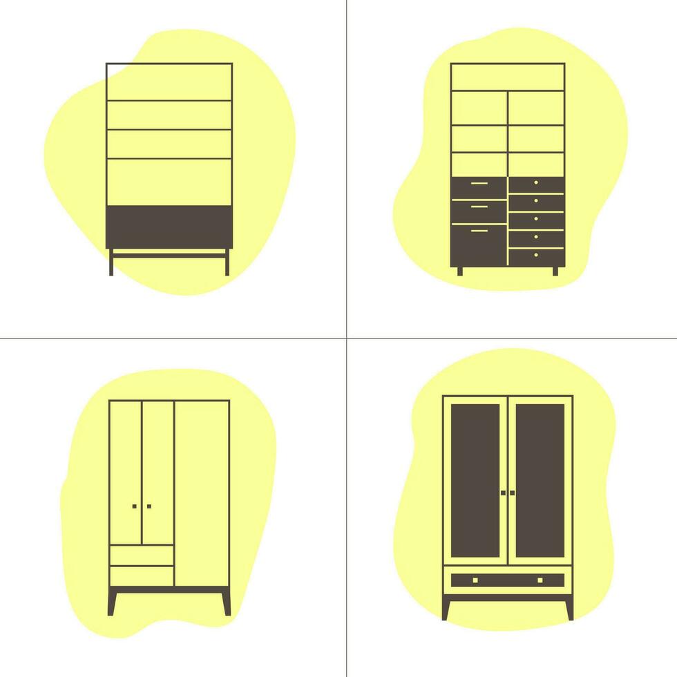 Wardrobe icons set in flat style. Furniture vector illustration.