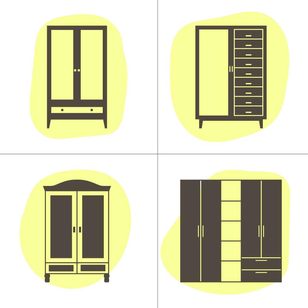 Wardrobe icons set. Flat design style. vector