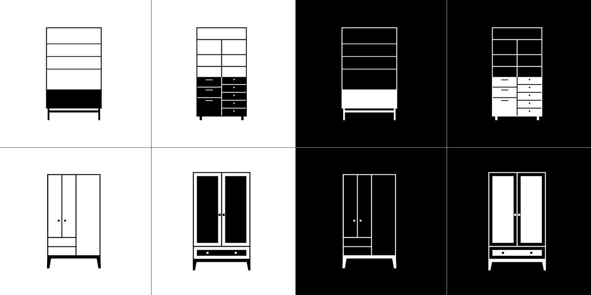 Wardrobe icons set. Black and white icons on black and white background vector