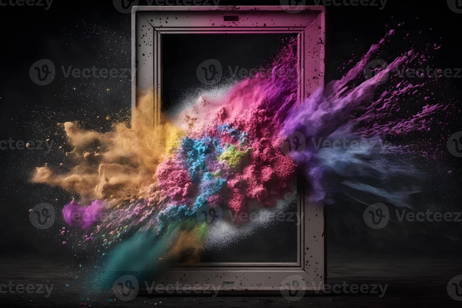 frame with rainbow paint splash. Neural network photo
