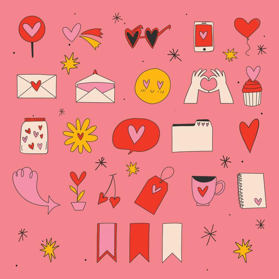 Love Valentine Vintage Hand Drawn Set vector